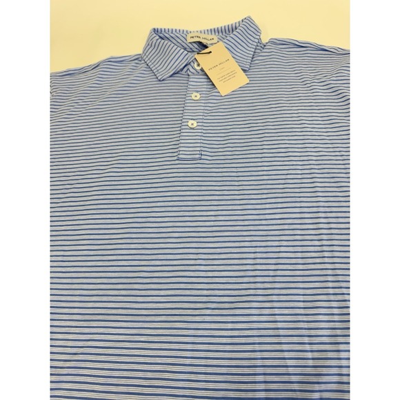 NWT Peter Millar Triple Stripe Pima Cotton Golf Polo Shirt Blue MEDIUM $115 - Picture 5 of 8